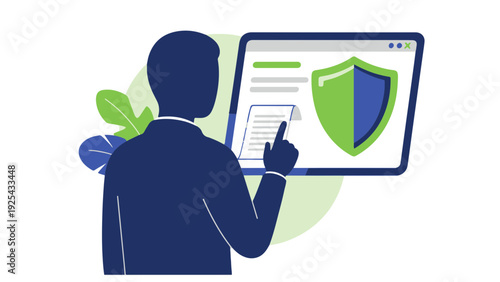 Person Interacting with Security Shield on Screen.