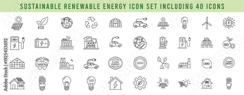 sustainable renewable energy icon set including 40 icons