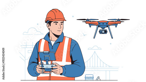 Man Operating Drone with Remote Control.