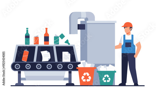 Man in uniform standing next to recycling machine.