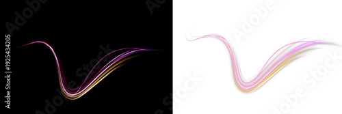 Curved energy streams flow in luminous arcs with dynamic highlights. Tiny glowing particles enhance visual intensity. Suitable for sci-fi interfaces and tech backgrounds.