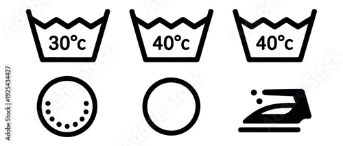 A set of laundry care symbols on a white background