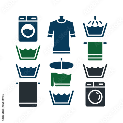 A collection of colorful laundry icons on a white background