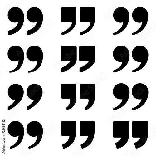 A collection of black quotation marks on a white background