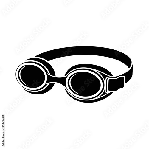 A pair of black swimming goggles on a white background