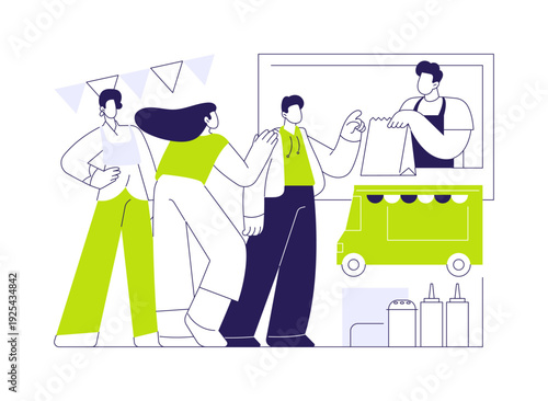 Queuing for food isolated cartoon vector illustrations.