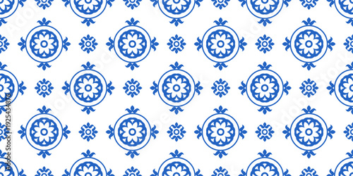 Blue Mediterranean ceramic tile Seamless Pattern