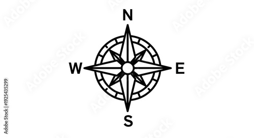 Simple line drawing of a compass rose showing cardinal directions.