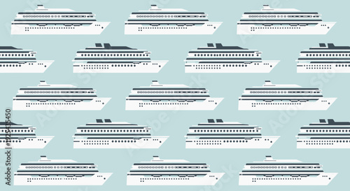 Seamless pattern of modern cruise ships on a light blue background