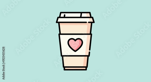 Cute takeaway coffee cup with heart illustration on pastel background