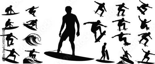 Black Silhouette Mega Collection of Professional Dancers Surfers Skateboarders Singers Athletes Children Dogs and Forest Trees flavector Adobe Stock  Silhouette Mega Collection s 