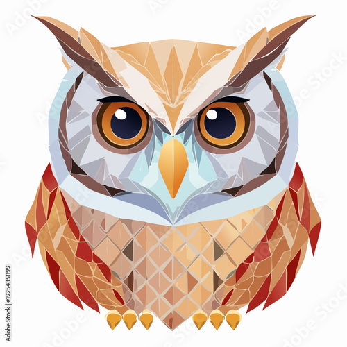 A vibrant geometric representation of a wise owl in a modern low poly style