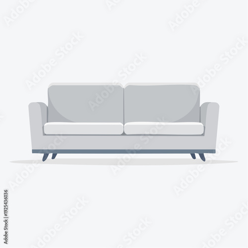 Modern comfortable two-seater sofa illustration for home interior design. Stylish grey couch for living room decor and relaxation