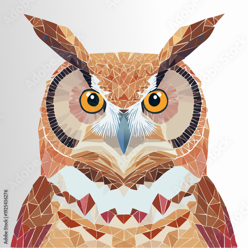 Low Poly Owl Portrait - Geometric Design of a Wise Bird's Face