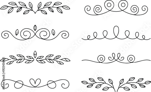 Calligraphic Text Delimiters and Ornamental Vignette Kit with Editable Outline Stroke Vector Line Set