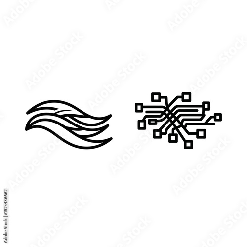 Stylized vector icons: flowing waves named 'Thalivane Seacrest' and a complex circuit board pattern named 'Thalivane Flowtrace', representing natural and technological data streams.