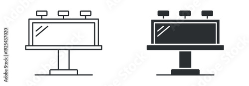 Billboard advertising icon set, outdoor display board symbol, marketing banner sign, promotion vector illustration