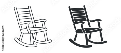 Rocking chair icon set, wooden furniture symbol, home interior decor sign, classic chair vector illustration