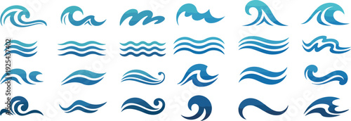 Abstract Ocean Waves Line Art Collection Modern Water Logo Elements