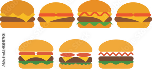 Fast Food Burger Line Manual Design Collection Double Burger and Toppings