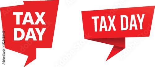 Two vibrant red graphic banners featuring the bold white text "TAX DAY" prominently displayed against a clean white background, symbolizing financial deadlines.