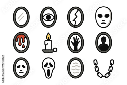 Monochrome creepy symbols with halloween and horror elements