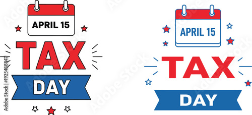 Tax Day April 15 calendar icon illustration with red and blue colors on a clean white background