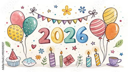 Wallpaper Mural frame hand drawn cartoon watercolor balloons 2026symbols of birthday party..png
 Torontodigital.ca