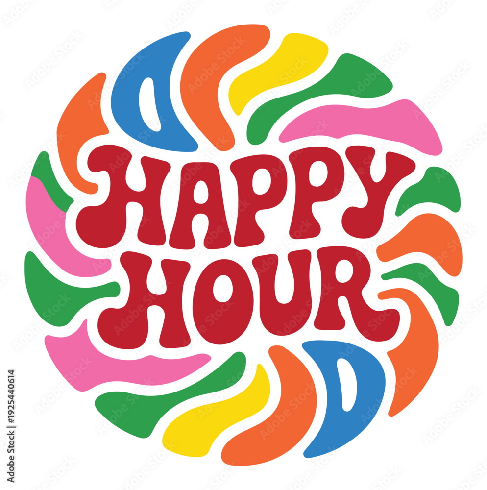Obraz premium Happy Hour Colorful Text Logo