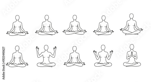Collection of figures meditating in lotus pose.