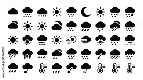 Weather forecast icons set with various symbols for rain sun clouds wind and temperature on white background