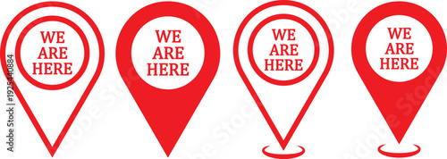 Set we here location vector icon. are you here with map icon. Location pin. Location icon set, Map pin place marker. location pointer icon symbol in flat style