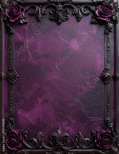 Ornate Black Frame with Purple Textured Center and Decorative Rose Embellishments