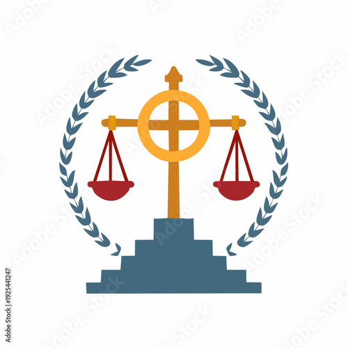 Justice scales symbol and laurel wreath icon