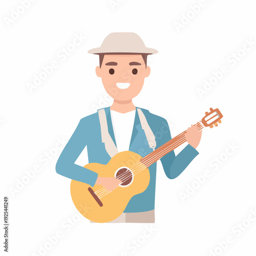 Musician playing acoustic guitar cartoon illustration