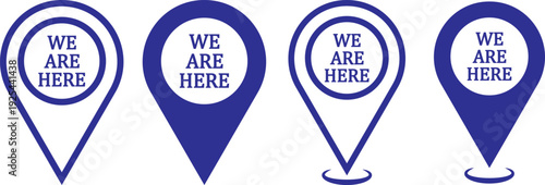 Set we here location vector icon. are you here with map icon. Location pin. Location icon set, Map pin place marker. location pointer icon symbol in flat style. Start Here Map Icon Set – Location Pin,