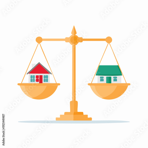 Houses on scales, real estate investment concept