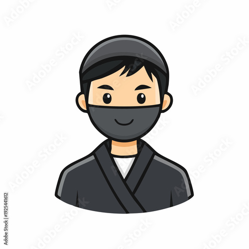 Cartoon Illustration of a Person Dressed in a Ninja Costume Smiling