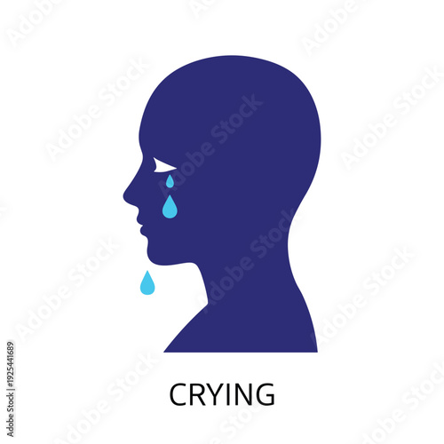 Person in profile with tears on face, vector graphic depicting human emotion