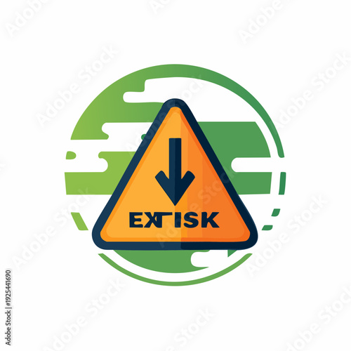 Warning sign for extinction or risk with arrow pointing down, round design