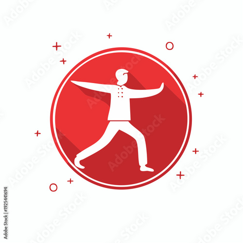 Tai Chi Figure in Red Circle Symbolizing Balance and Harmony