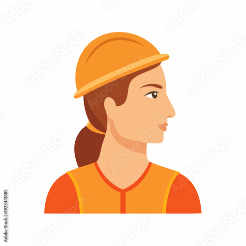 Woman engineer with hard hat side profile illustration.