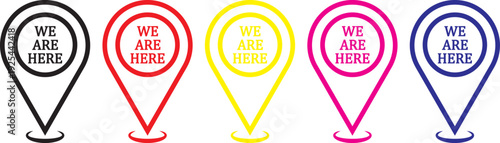 Set we here location vector icon. are you here with map icon. Location pin. Location icon set, Map pin place marker. location pointer icon symbol in flat style. Start Here Map Icon Set – Location Pin,