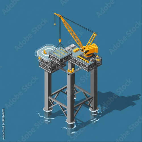 Offshore Oil Rig Platform with Crane.