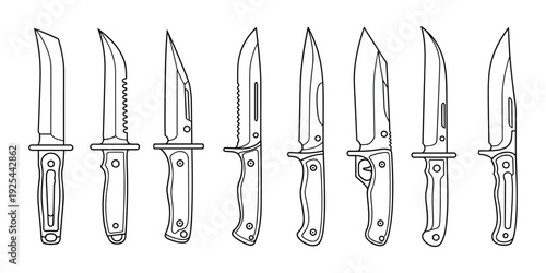 Tactical knife set with survival blade collection for outdoor adventure vector