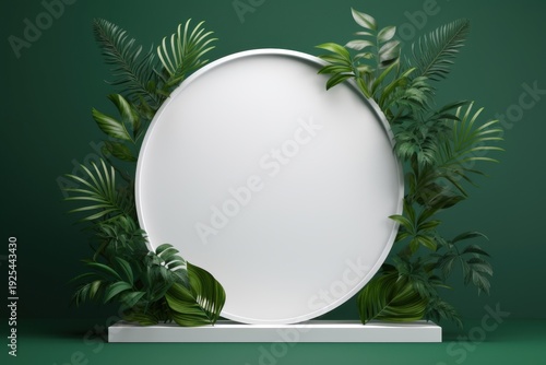 Circular display with plants in a studio setting for a product showcase or event decoration Generative AI
