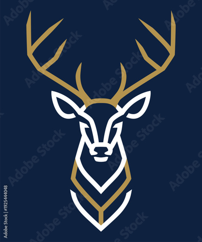 A wild stag reindeer head vector illustration features a black deer silhouette with majestic antlers and horns for a nature hunting icon or Christmas wildlife design