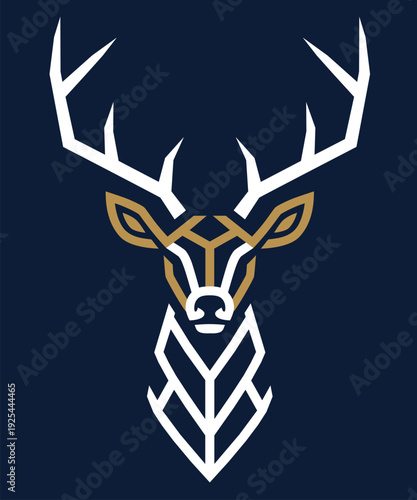 A wild stag reindeer head vector illustration features a black deer silhouette with majestic antlers and horns for a nature hunting icon or Christmas wildlife design
