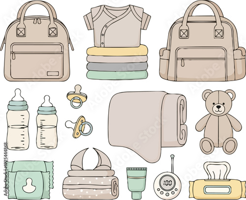 Neutral Baby Arrival Preparation Kit with Essential Newborn Care Items and Parenting Readiness Concept