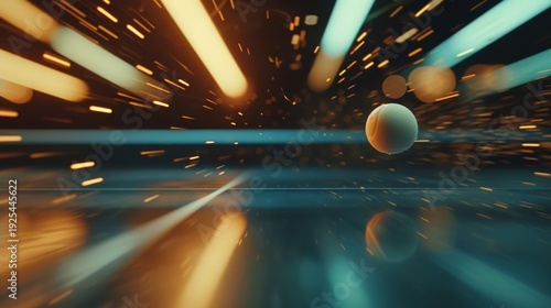 Flying ping pong ball in a futuristic setting